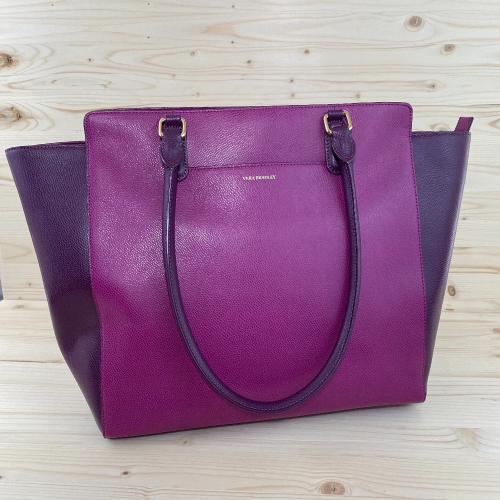 Vera Bradley Purple Pebbled Leather Large Zip Tote